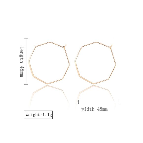 NEW 14K Gold Plated Octagonal Geometric Hoop Earrings - Picture 3 of 5